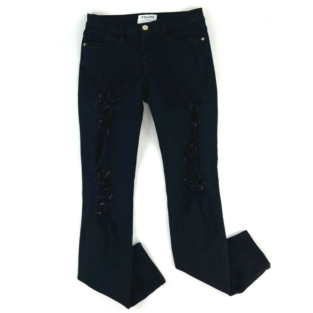 Frame Denim Black Womens Le Skinny de Jeanne Pre Distressed Skinny Jeans 25x28.5